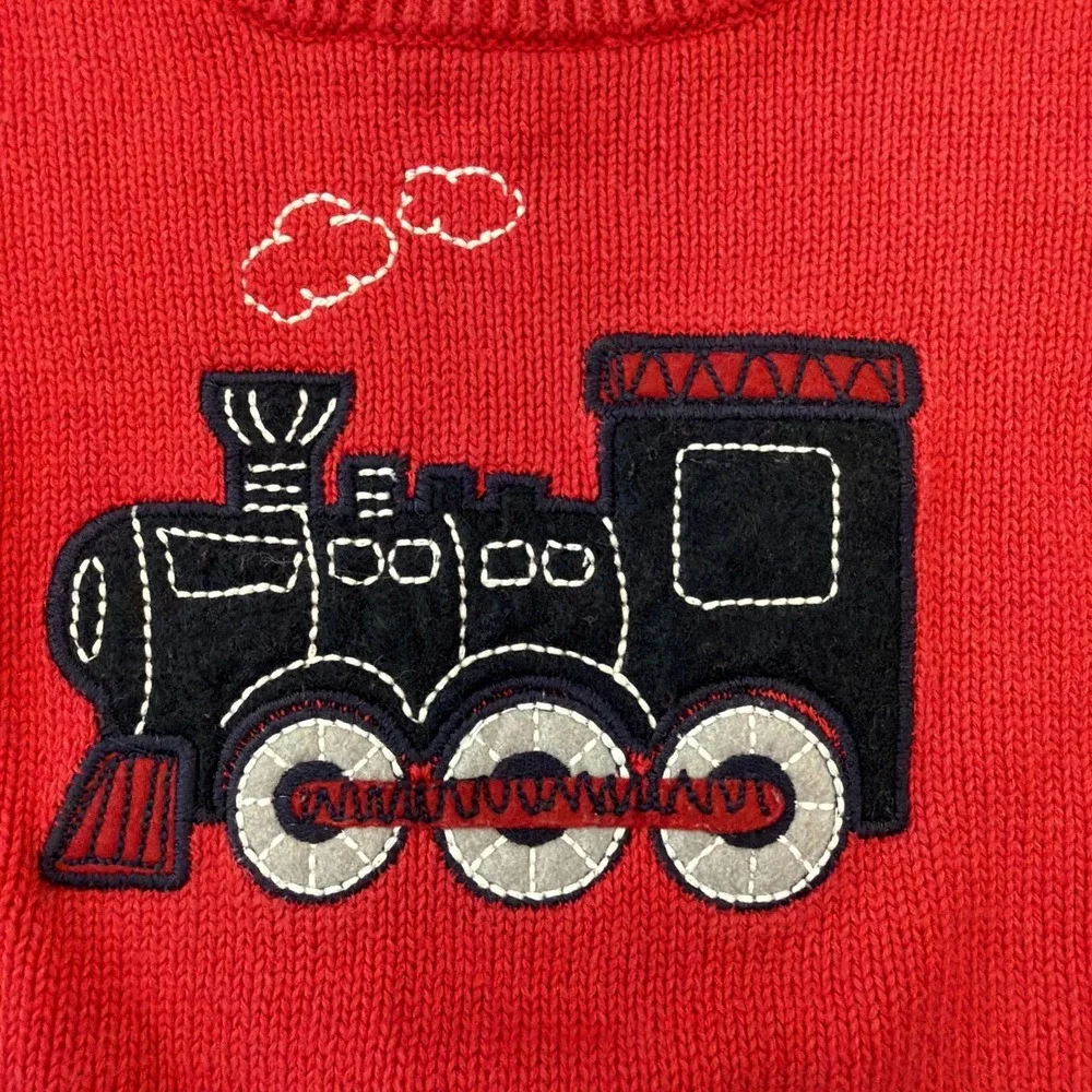 OshKosh B'gosh Boys Red Cotton Knit Train Graphic Crewneck Sweater 6